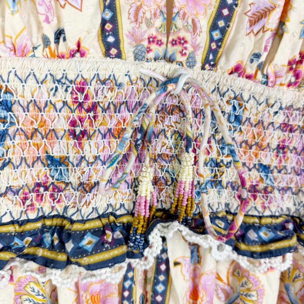 Farm Rio Superbloom Tapestry Cream Dress Floral V Neck Ruffle Sleeve Sz S - Picture 8 of 15